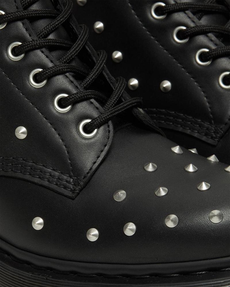 Black Men's Dr Martens 1460 Stud Wanama Leather Lace Up Boots | CA 537CTV